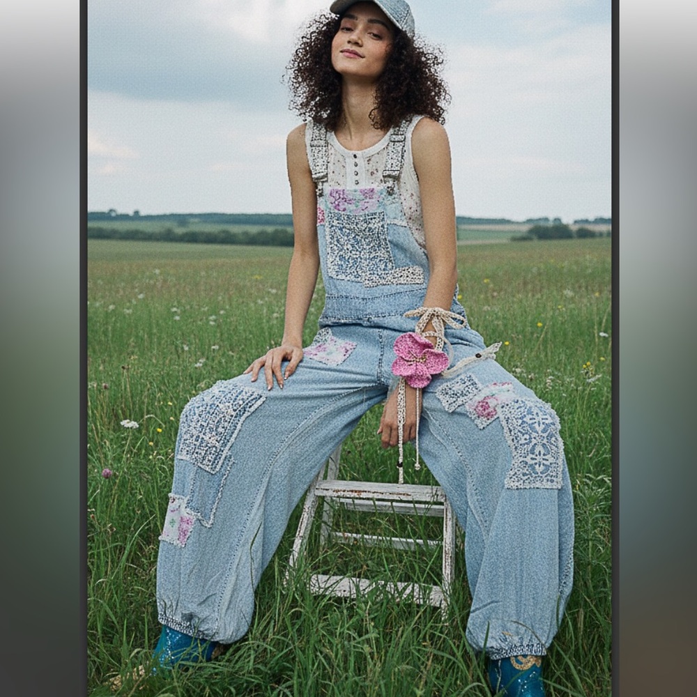 POL Blue Patchwork Jumpsuit